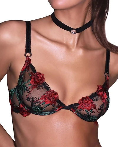 Bleeding Rose Embroidered Demi Bra