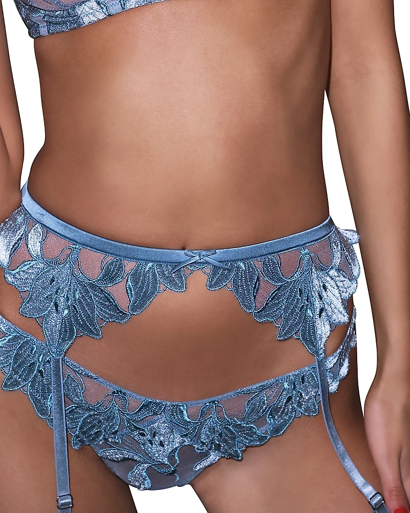 Fleur du Mal Velvet Lily Embroidered Garter Belt