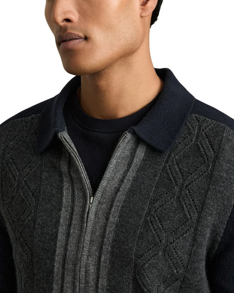 Tennant Wool Color Block Regular Fit Cardigan