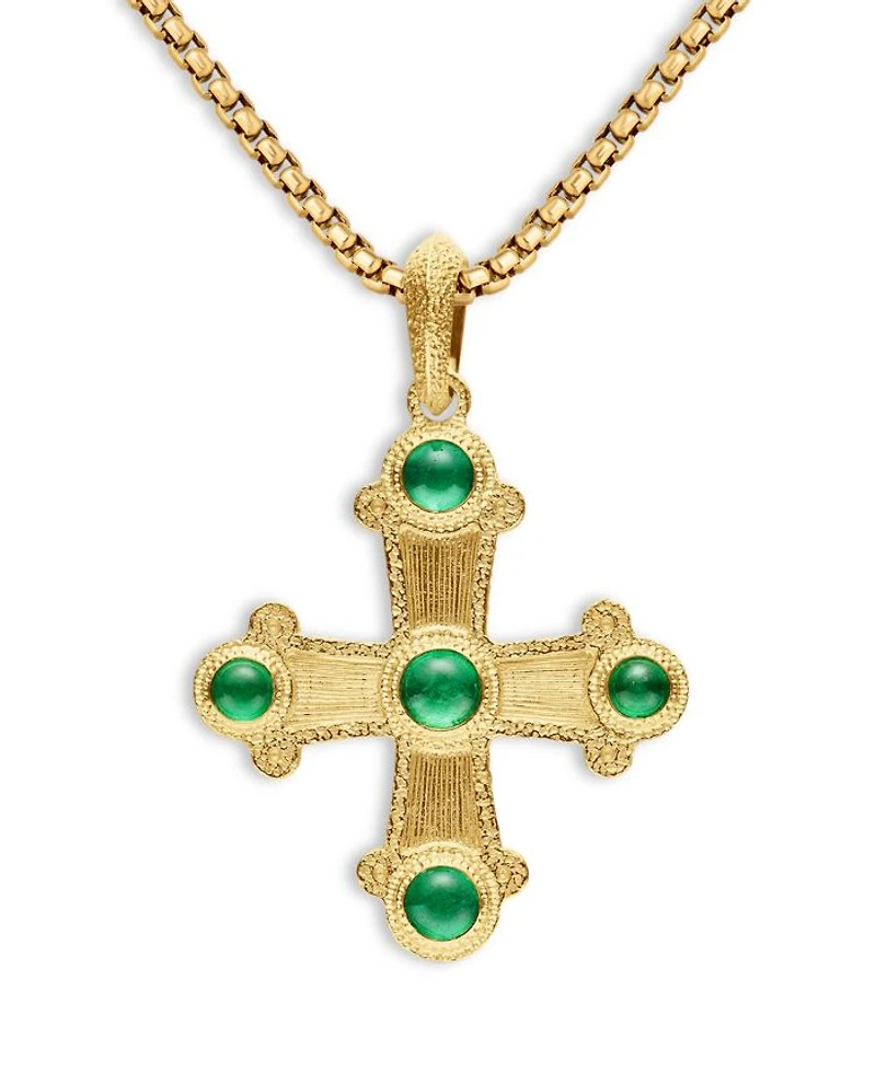 Men's Shipwreck Cross Amulet in 18K Yellow Gold with Emeralds, 44mm