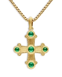 Men's Shipwreck Cross Amulet in 18K Yellow Gold with Emeralds, 44mm