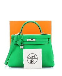 Pre-Owned HERMES Pre-Owned Hermes Kelly 32 Handbag Green Clemence with Palladium Hardware