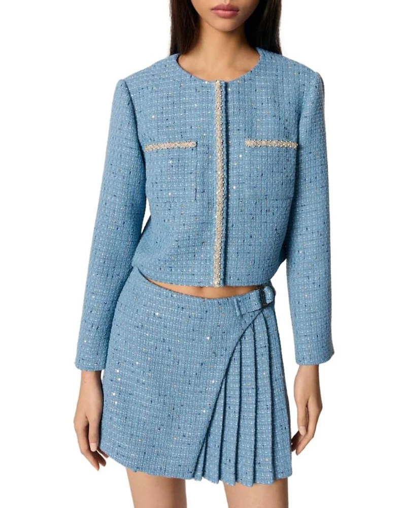 Short Sequin Embellished Tweed Jacket