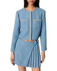 Short Sequin Embellished Tweed Jacket
