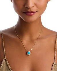Turquoise & Diamond Halo Pendant Necklace in 14K Yellow Gold, 17.5"