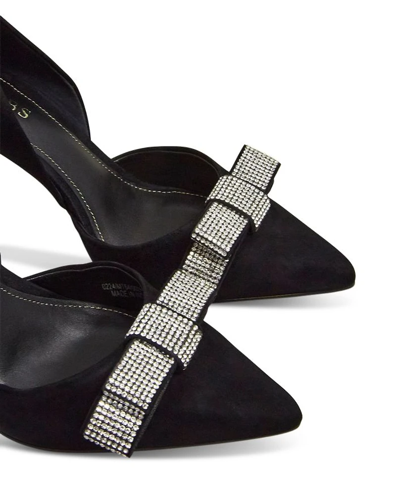 Women's Elva Jeweled Bow Court Kitten Heel Pumps