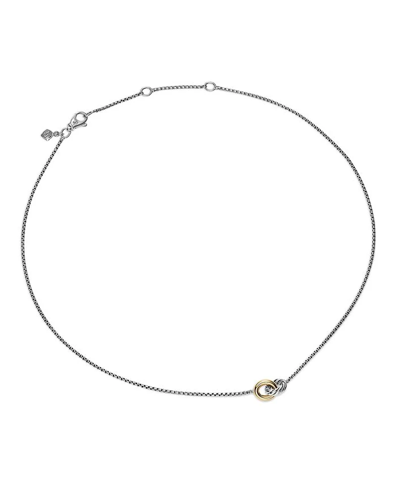 Petite Cable Linked Necklace in Sterling Silver with 14K Yellow Gold, 15-17"