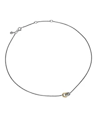 Petite Cable Linked Necklace in Sterling Silver with 14K Yellow Gold, 15-17"