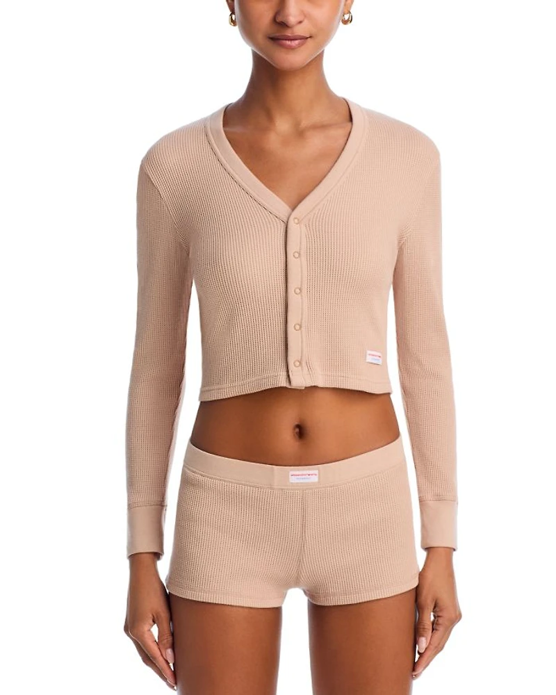 Cropped Waffle Cardigan