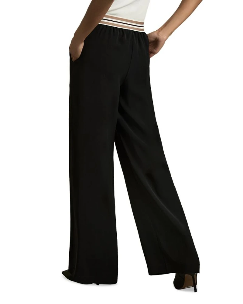 Petites Abs Striped Waistband Wide Leg Trousers