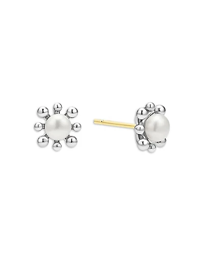 Sterling Silver Luna Cultured Pearl Fleur Stud Earrings