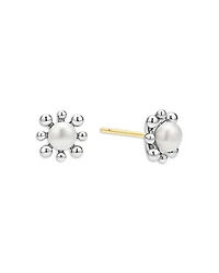 Sterling Silver Luna Cultured Pearl Fleur Stud Earrings