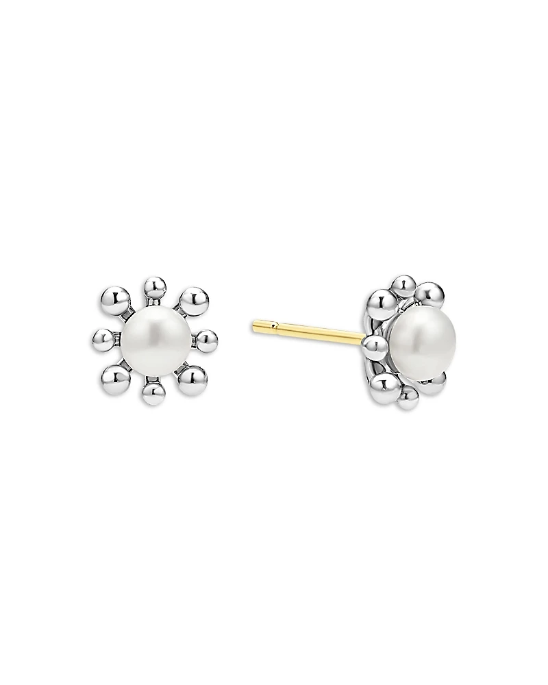 Lagos Sterling Silver Luna Cultured Pearl Fleur Stud Earrings