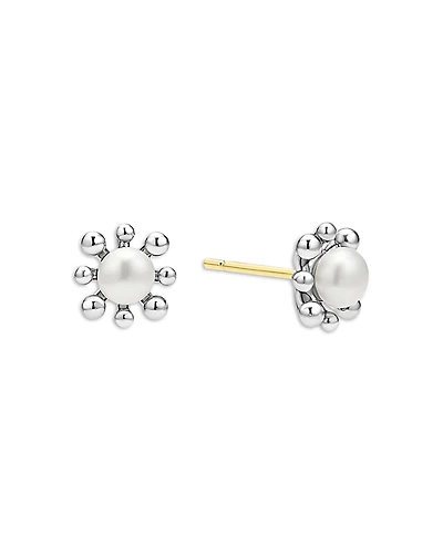 Lagos Sterling Silver Luna Cultured Pearl Fleur Stud Earrings