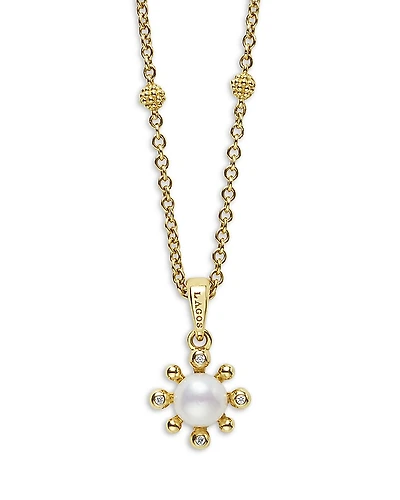 Lagos 18K Yellow Gold Luna Cultured Pearl & Diamond Fleur Pendant Necklace