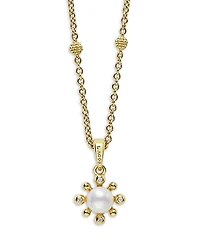 Lagos 18K Yellow Gold Luna Cultured Pearl & Diamond Fleur Pendant Necklace