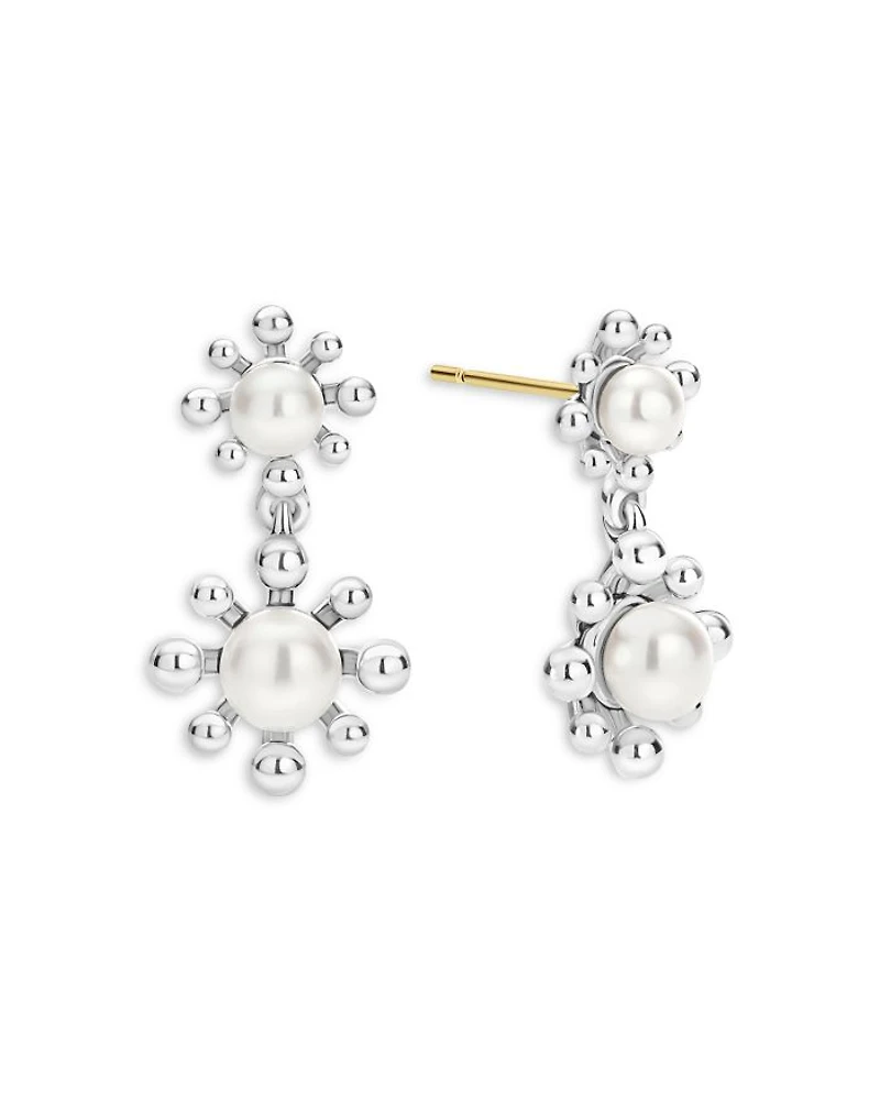 Sterling Silver Luna Cultured Pearl Fleur Drop Earrings
