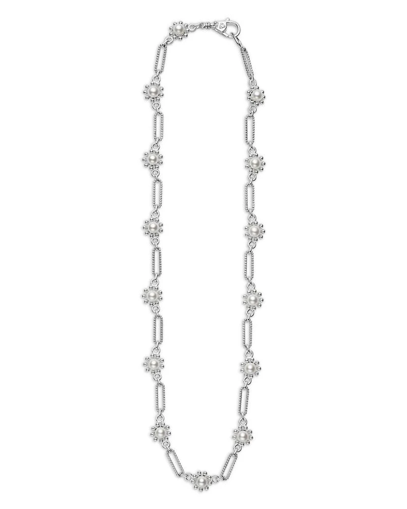 Sterling Silver Luna Cultured Pearl Fleur Link Necklace, 18"