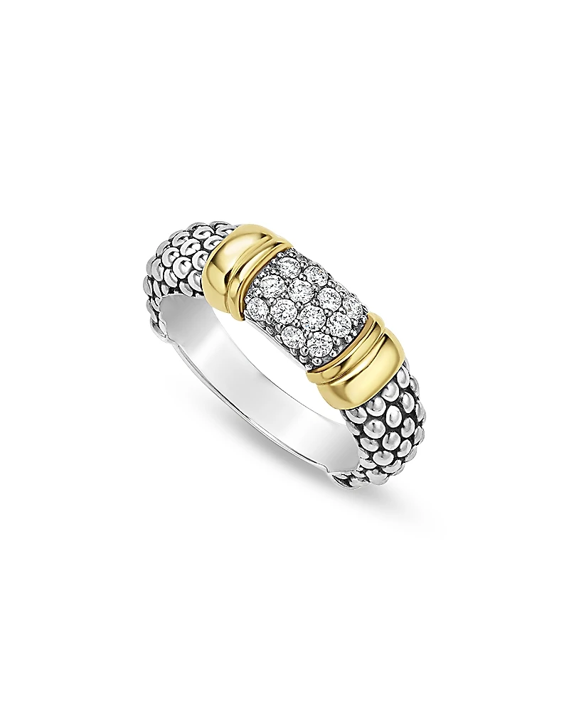 Lagos Two Tone Signature Caviar Diamond Ring