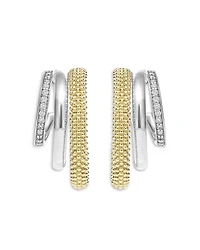 Two Tone Caviar Lux Three Ring Diamond Hoop Earrings, 0.16 tcw