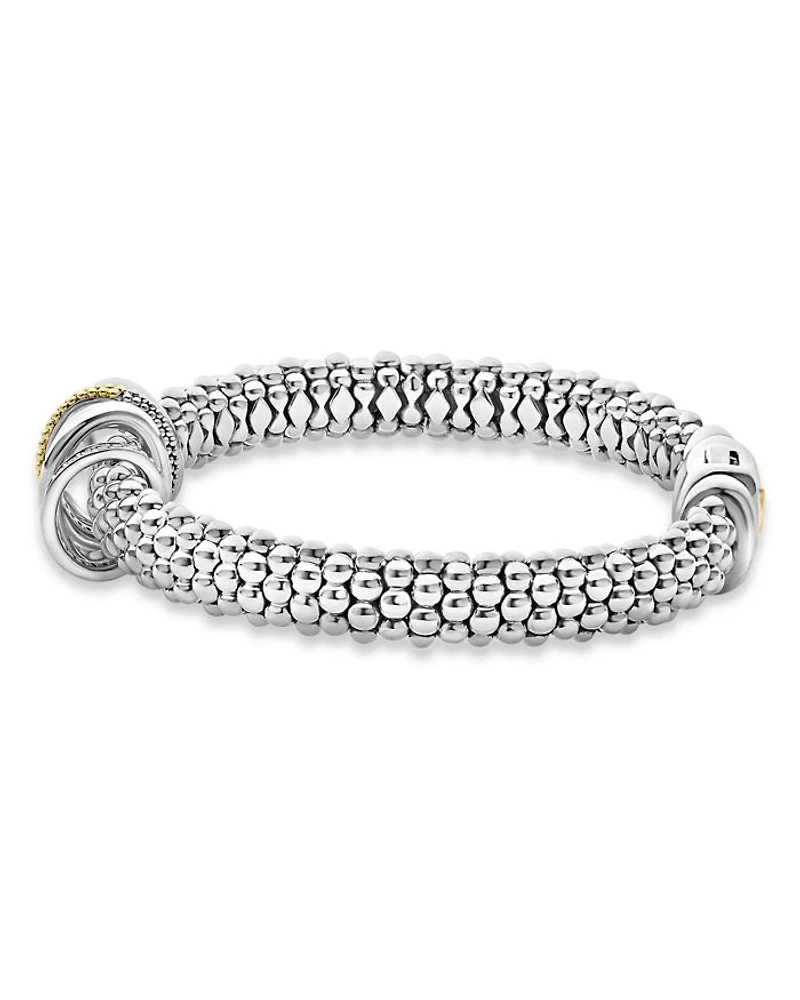 Two Tone Caviar Lux Five Ring Bracelet with Diamonds