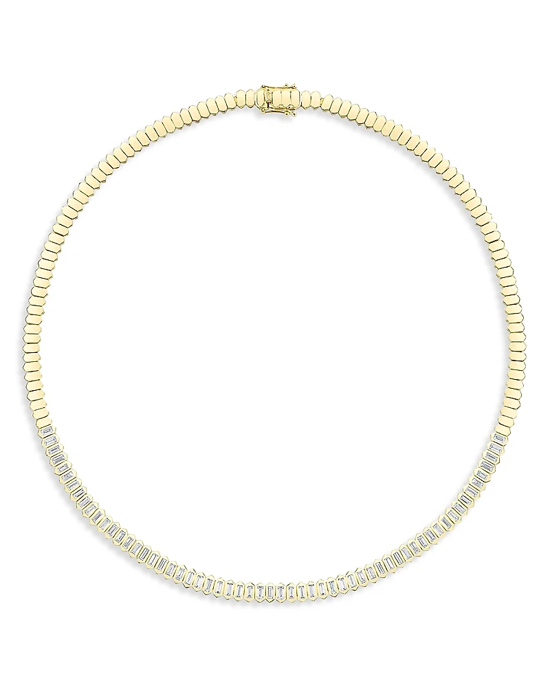 Shy Creation 14K Yellow Gold Bailey Diamond Baguette Tennis Necklace, 17