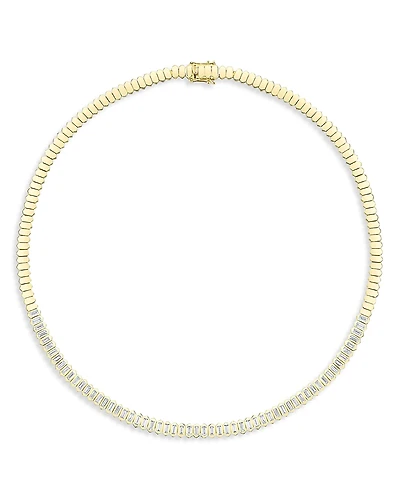 Shy Creation 14K Yellow Gold Bailey Diamond Baguette Tennis Necklace, 17