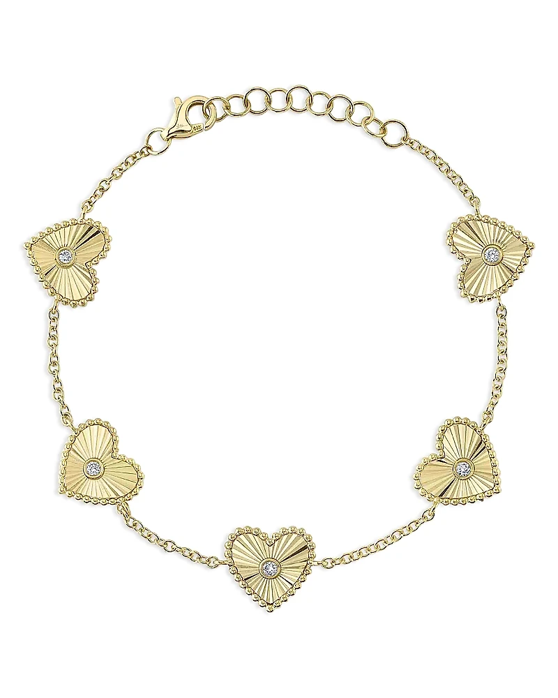 Shy Creation 14K Gold Kate Diamond Bezel Heart Link Bracelet
