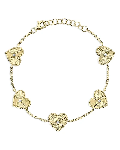 Shy Creation 14K Gold Kate Diamond Bezel Heart Link Bracelet