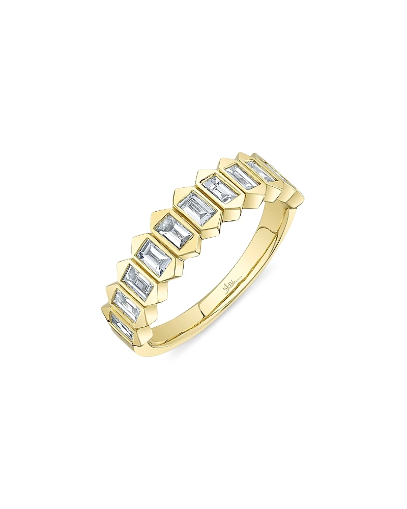 Shy Creation 14k Yellow Gold Bailey Diamond Baguette Band