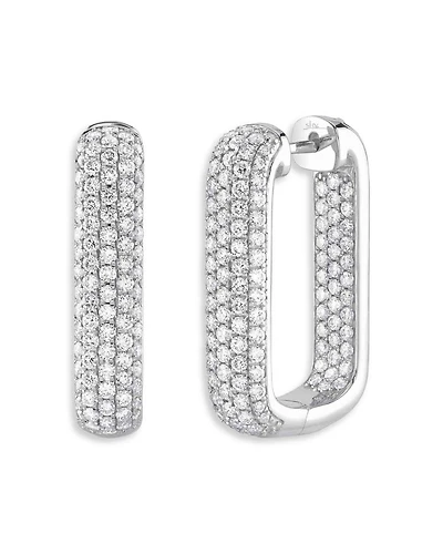 14K White Gold Kate Diamond Pavé Rectangle Hoop Earrings