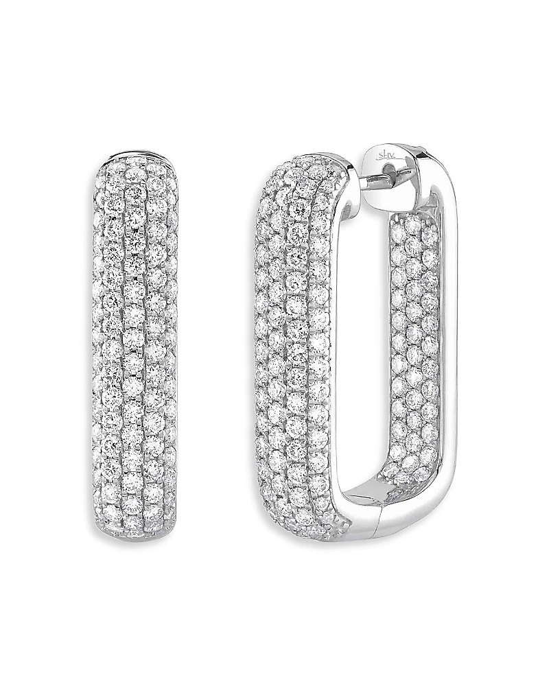 Shy Creation 14K White Gold Kate Diamond Pave Rectangle Hoop Earrings
