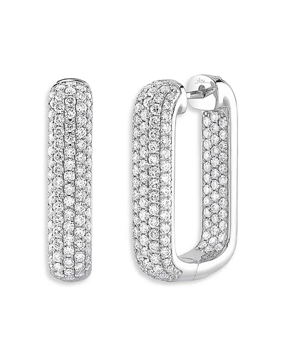 Shy Creation 14K White Gold Kate Diamond Pave Rectangle Hoop Earrings
