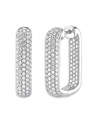 Shy Creation 14K White Gold Kate Diamond Pave Rectangle Hoop Earrings
