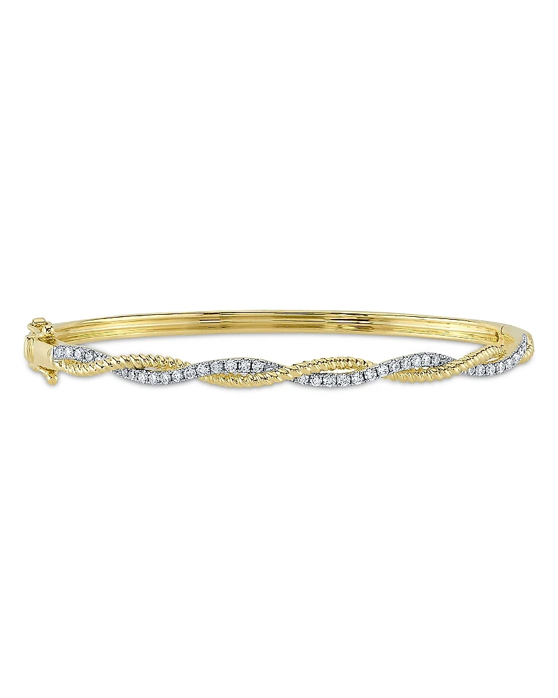Shy Creation 14K Gold Kate Diamond Entwined Bangle Bracelet