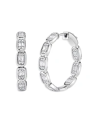 Shy Creation 14K White Gold Aleera Diamond Baguette & Round Cluster Small Hoop Earrings