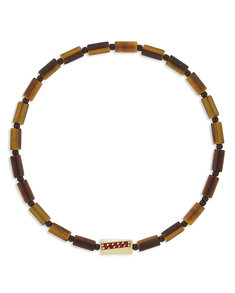 Luis Morais Men's Ruby Twisted Hexagon Tiger's Eye Beaded Bracelet