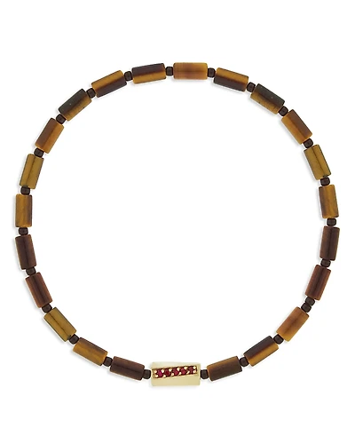 Luis Morais Men's Ruby Twisted Hexagon Tiger's Eye Beaded Bracelet