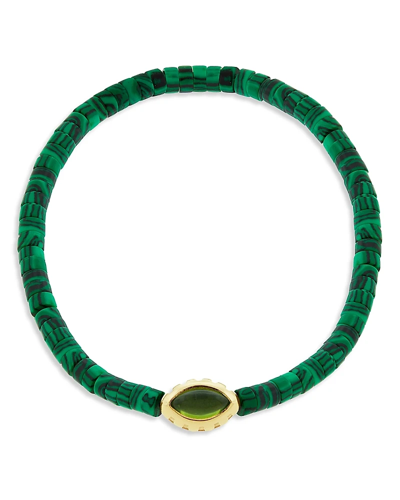 Luis Morais Men's 14K Yellow Gold Peridot Eye of the Idol Malachite Beaded Bracelet