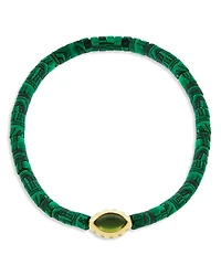 Luis Morais Men's 14K Yellow Gold Peridot Eye of the Idol Malachite Beaded Bracelet