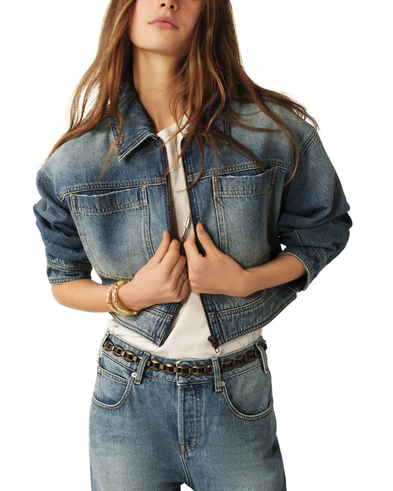 Vinciane Cropped Zip Denim Jacket