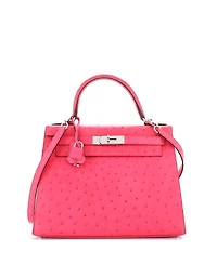 Pre-Owned Hermes Pre-Owned Hermes Kelly 28 Handbag Pink Ostrich with Palladium Hardware