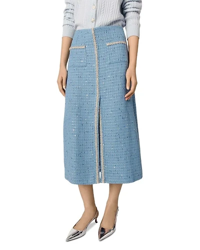 Sequin Tweed Midi Skirt