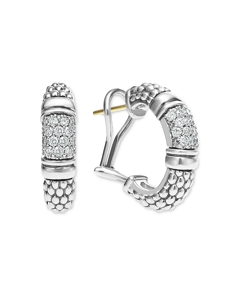 Lagos Sterling Silver Signature Caviar Diamond Bead Small Hoop Earrings