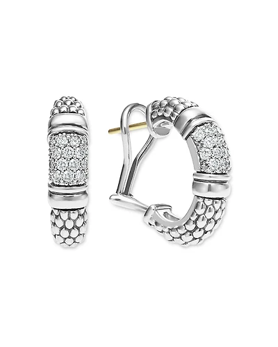 Lagos Sterling Silver Signature Caviar Diamond Bead Small Hoop Earrings