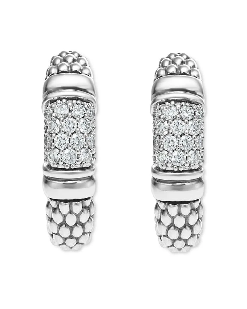 Sterling Silver Signature Caviar Diamond Bead Small Hoop Earrings