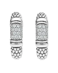 Sterling Silver Signature Caviar Diamond Bead Small Hoop Earrings