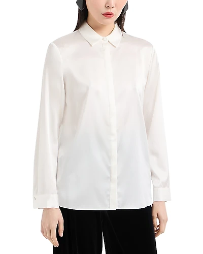 Emporio Armani Stretch Silk Satin Long Sleeve Button Down Blouse