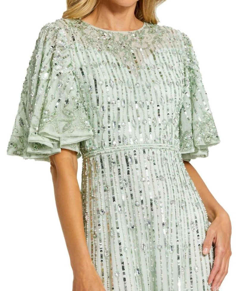 Sequined Flounce Sleeve Midi Dress