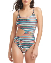 Red Carter Striped Side Cutout One Piece Swimsuit